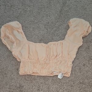 Forever 21 Pink/Cream Short Sleeve Crop Shirt